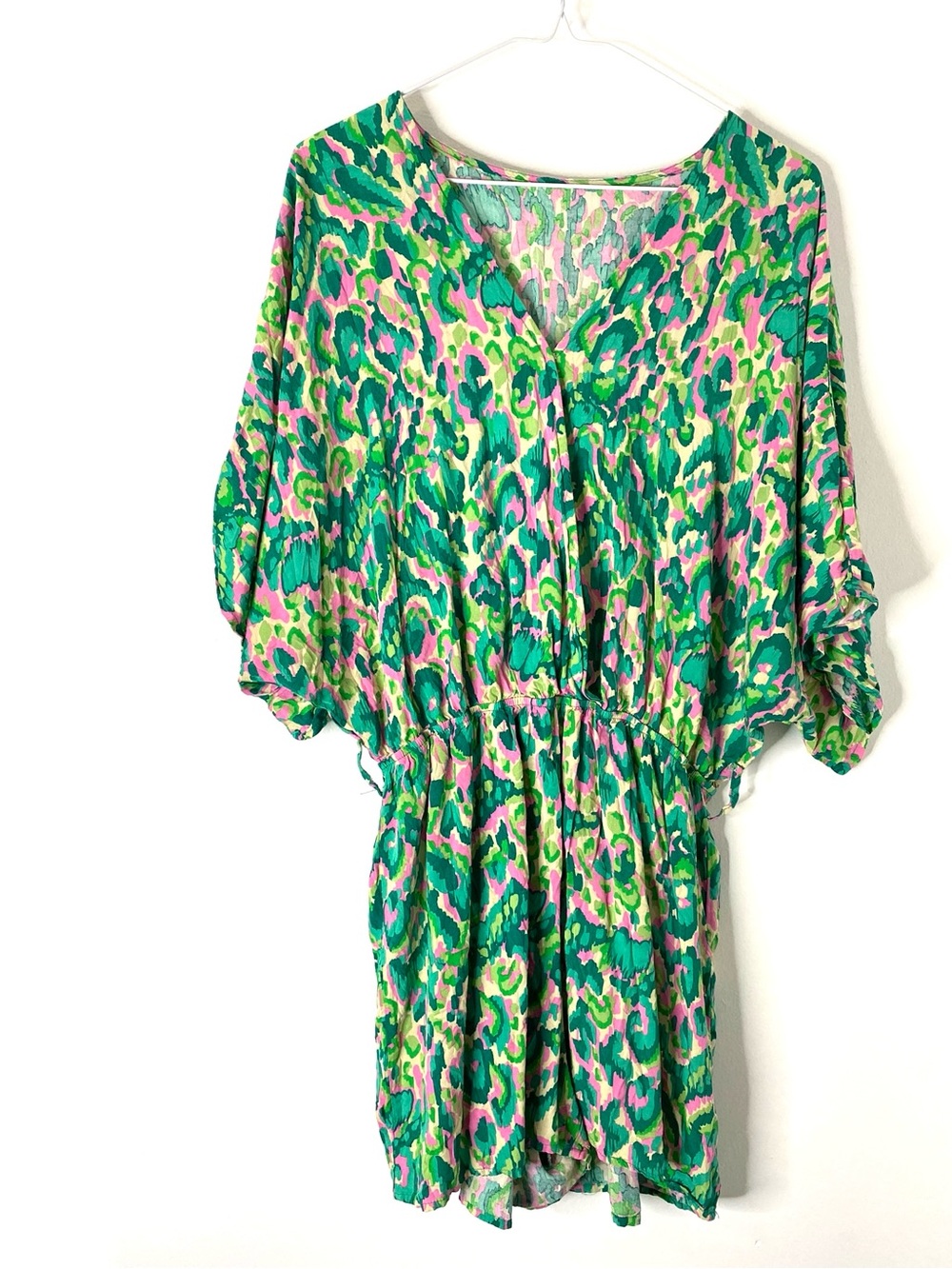 Cupshe Tropical Animal Print Romper Kimono Sleeve Elastic Waist Rayon